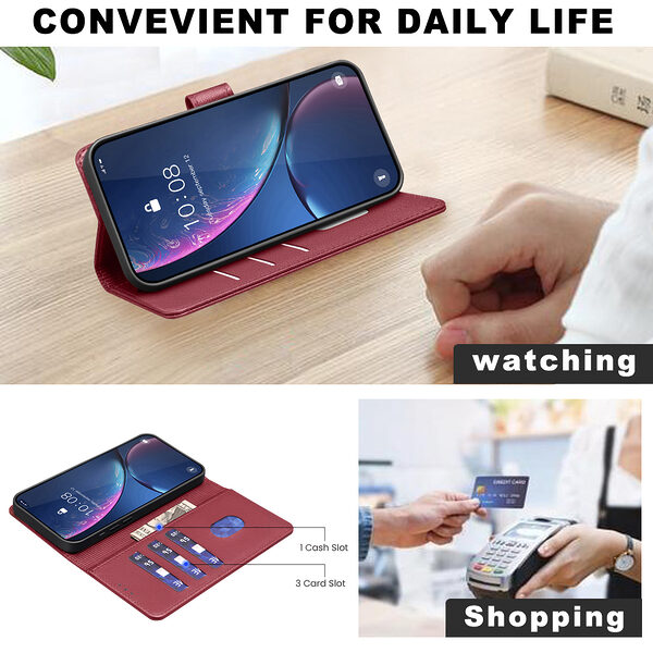 Θήκη Honor 400 Pro 5G BINFEN COLOR Leather Wallet series 12 με βάση στήριξης, υποδοχές καρτών και μαγνητικό κούμπωμα κόκκινο - Image 5