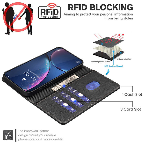 Θήκη Honor 400 Pro 5G BINFEN COLOR Leather Wallet series 12 με βάση στήριξης, υποδοχές καρτών και μαγνητικό κούμπωμα μαύρο - Image 4
