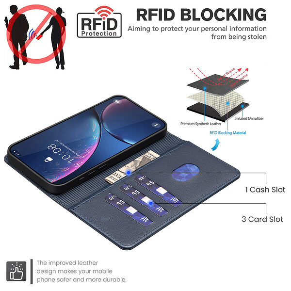 Θήκη Honor 400 Pro 5G BINFEN COLOR Leather Wallet series 12 με βάση στήριξης, υποδοχές καρτών και μαγνητικό κούμπωμα μπλε - Image 4