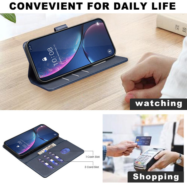 Θήκη Honor 400 Pro 5G BINFEN COLOR Leather Wallet series 12 με βάση στήριξης, υποδοχές καρτών και μαγνητικό κούμπωμα μπλε - Image 5