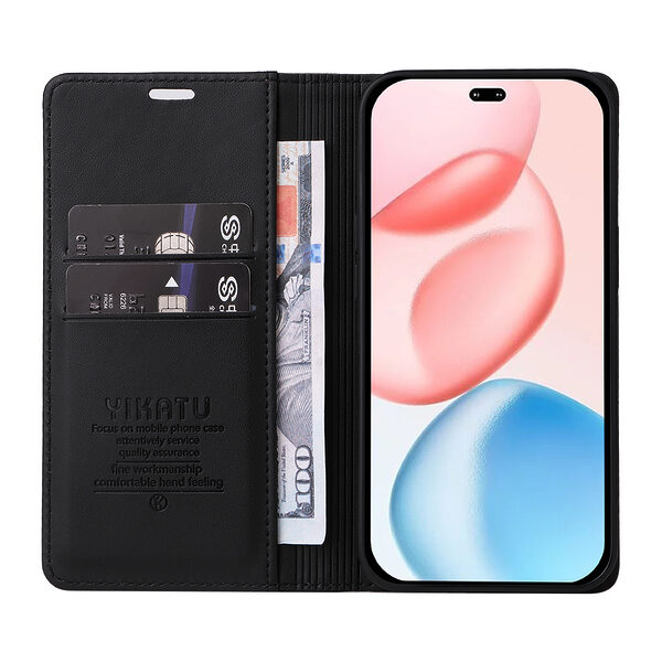 υποδοχή καρτών και μαγνητικό κούμπωμα Flip Wallet από συνθετικό δέρμα και TPU μαύρο