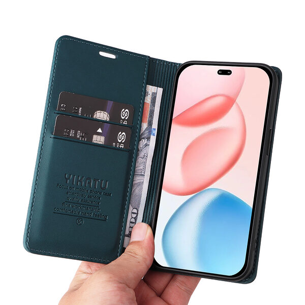 Θήκη Honor 400 Pro 5G YIKATU Folio Series με βάση στήριξης, υποδοχή καρτών και μαγνητικό κούμπωμα Flip Wallet από συνθετικό δέρμα και TPU πράσινο - Image 5