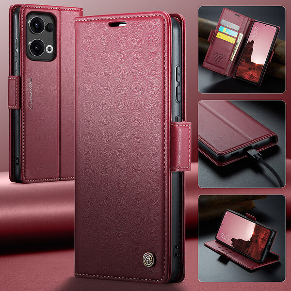 Θήκη Oppo Reno13 5G CASEME 023 Series Πορτοφόλι με βάση στήριξης, υποδοχές καρτών και μαγνητικό κούμπωμα από συνθετικό δέρμα και TPU κόκκινο - Image 4