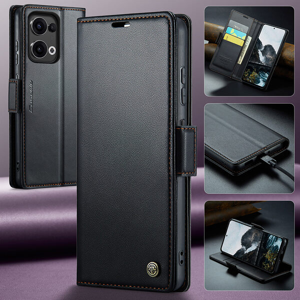 Θήκη Oppo Reno13 5G CASEME 023 Series Πορτοφόλι με βάση στήριξης, υποδοχές καρτών και μαγνητικό κούμπωμα από συνθετικό δέρμα και TPU μαύρο - Image 4