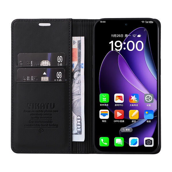 Θήκη Oppo Reno13 5G YIKATU Folio Series με βάση στήριξης, υποδοχή καρτών και μαγνητικό κούμπωμα Flip Wallet από συνθετικό δέρμα και TPU μαύρο - Image 4
