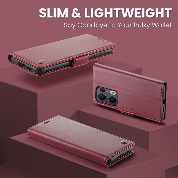 Θήκη Oppo Reno13 Pro 5G CASEME 023 Series Πορτοφόλι με βάση στήριξης, υποδοχές καρτών και μαγνητικό κούμπωμα από συνθετικό δέρμα και TPU κόκκινο - Image 4