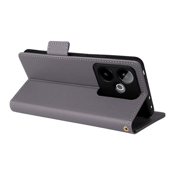 Θήκη Realme GT 7 5G / GT 7T 5G Mad Mask Leather Wallet handbag litchi με βάση στήριξης, υποδοχές καρτών και μαγνητικό κούμπωμα γκρι - Image 3