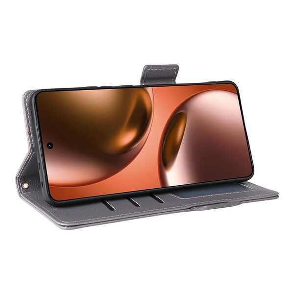Θήκη Realme GT 7 5G / GT 7T 5G Mad Mask Leather Wallet handbag litchi με βάση στήριξης, υποδοχές καρτών και μαγνητικό κούμπωμα γκρι - Image 4