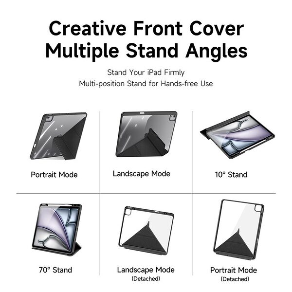 Θήκη iPad Air (2024) 13" / iPad Air (2025) 13" DUX DUCIS Magi Series Tri-Fold με πολλαπλές θέσεις στήριξης, ειδική θέση για πενάκι και διάφανη ενισχυμένη πλάτη μαύρο - Image 5