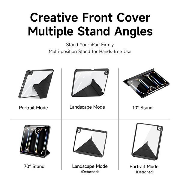 Θήκη iPad Pro (2024) 11" DUX DUCIS Magi Series Tri-Fold με πολλαπλές θέσεις στήριξης, ειδική θέση για πενάκι και διάφανη ενισχυμένη πλάτη μαύρο - Image 5