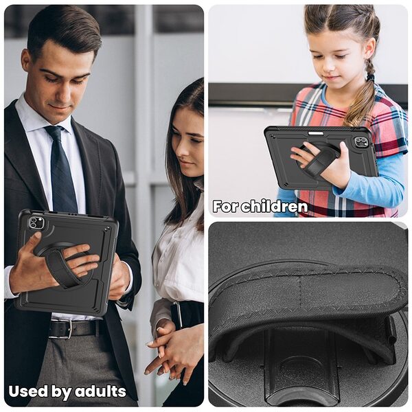Θήκη iPad Pro (2024) 11" Mad Mask Θήκη Premium με βάση στήριξης, ενισχυμένες γωνίες και ειδικό λουράκι μεταφοράς, διπλή προστασία Πλάτη μαύρο - Image 5