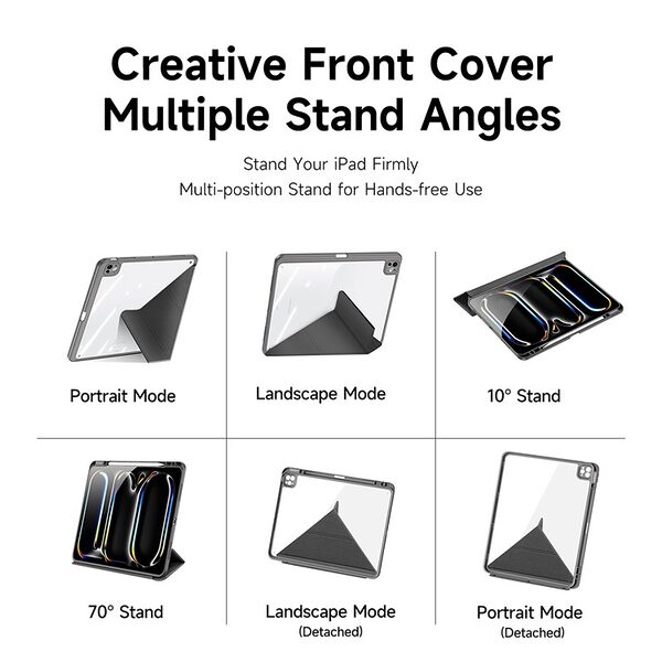 Θήκη iPad Pro (2024) 13" DUX DUCIS Magi Series Tri-Fold με πολλαπλές θέσεις στήριξης, ειδική θέση για πενάκι και διάφανη ενισχυμένη πλάτη γκρι - Image 5