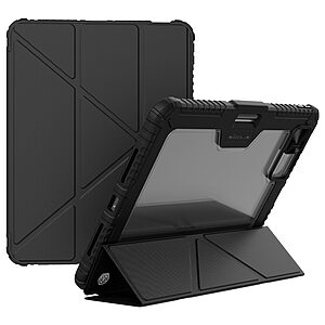 Θήκη iPad Pro (2024) 13" NiLLkin Bumper Series με συρόμενο κάλυμμα κάμερας Tri-Fold Flip Cover από TPU και διπλή ενισχυμένη αποσπώμενη πλάτη μαύρο