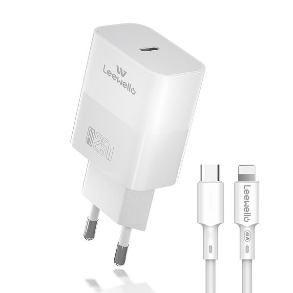 Leewello Fast Charger Kit 1 x φορτιστής (PD) 25W Fast Charger με 1 x Type-C και καλώδιο 30W USB-C σε lightning (LW-CDQ19) - λευκός