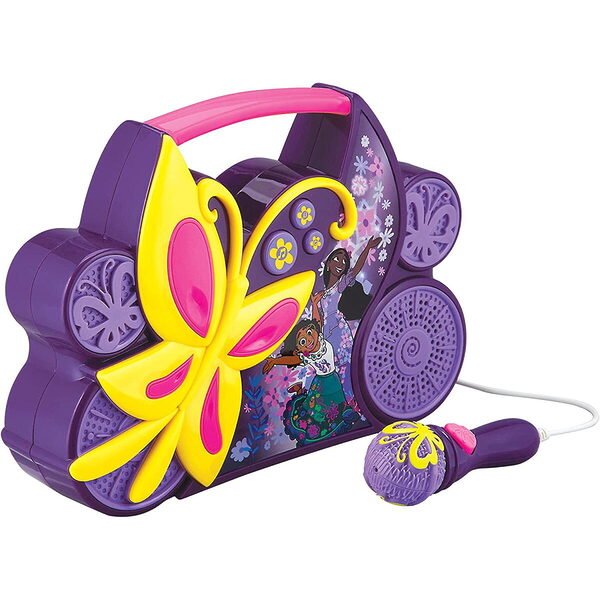 eKids Encanto Boombox Karaoke & Ενσύρματο Μικρόφωνο για παιδιά με ενσωματωμένη μουσική, φωτισμό, Sound Effects (EN-115) (Κίτρινο/Μωβ/Ροζ) - Image 1
