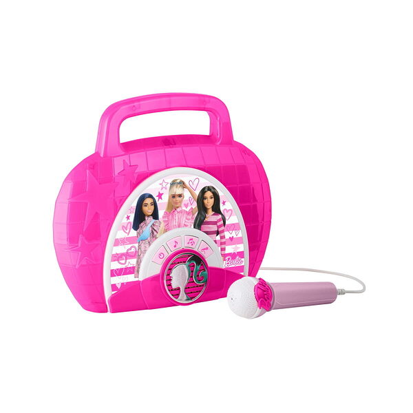 eKids Barbie Boombox Karaoke & Ενσύρματο Μικρόφωνο για παιδιά με ενσωματωμένη μουσική, φωτισμό, Sound Effects (BE-115) (Μωβ/Λευκό) - Image 1
