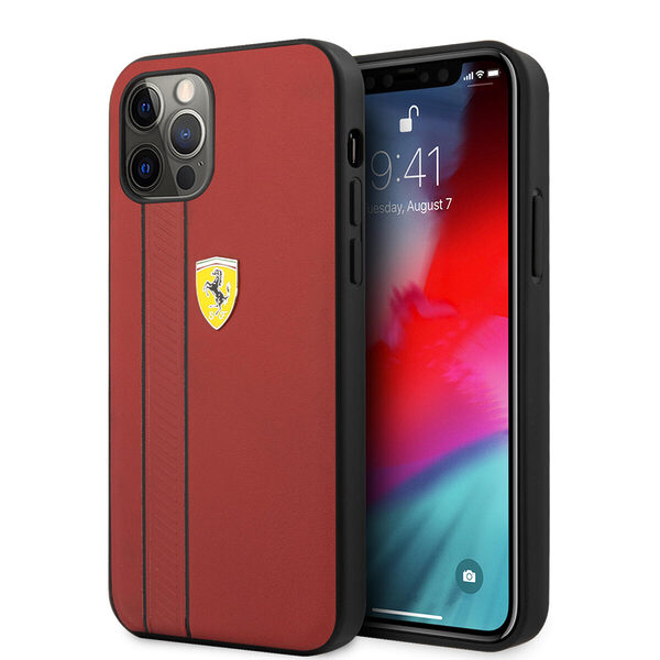 Ferrari "Debossed Stripes & Black Lines" Leather Case Θήκη προστασίας από γνήσιο καπιτονέ δέρμα – iPhone 12 Pro Max (Κόκκινη/Quilted Leather) - Image 1