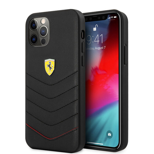 Ferrari "Off Track" Quilted Leather Case Θήκη προστασίας από γνήσιο καπιτονέ δέρμα – iPhone 12 Pro Max (Μαύρη/Κόκκινη/Quilted Leather/3D Logo) - Image 1