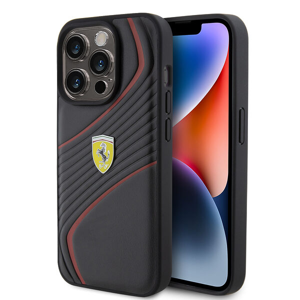 Ferrari Twist Metal Logo Hard Case Θήκη προστασίας από δερματίνη – iPhone 15 Pro (Black – FEHCP15LPTWK) - Image 1