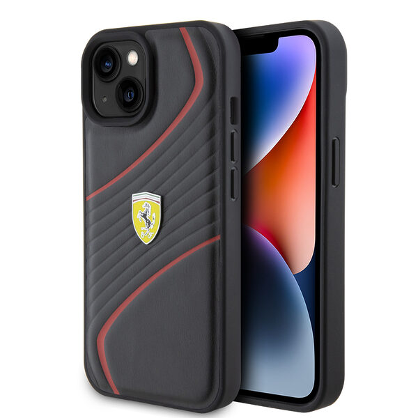 Ferrari Twist Metal Logo Hard Case Θήκη προστασίας από δερματίνη – iPhone 15 (Black – FEHCP15SPTWK) - Image 1