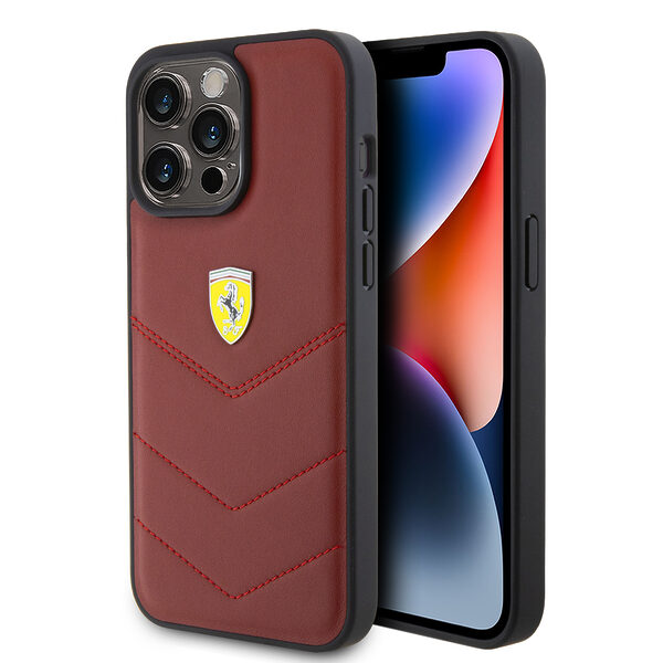 Ferrari Leather Stitched Lines – Θήκη προστασίας για iPhone 15 Pro Max (Red – FEHCP15XRDUR) - Image 1