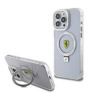 Ferrari Magsafe Ringstand Case – Θήκη προστασίας από σκληρό πλαστικό για iPhone 15 Pro Max (Silver – FEHMP15XUSCAS)