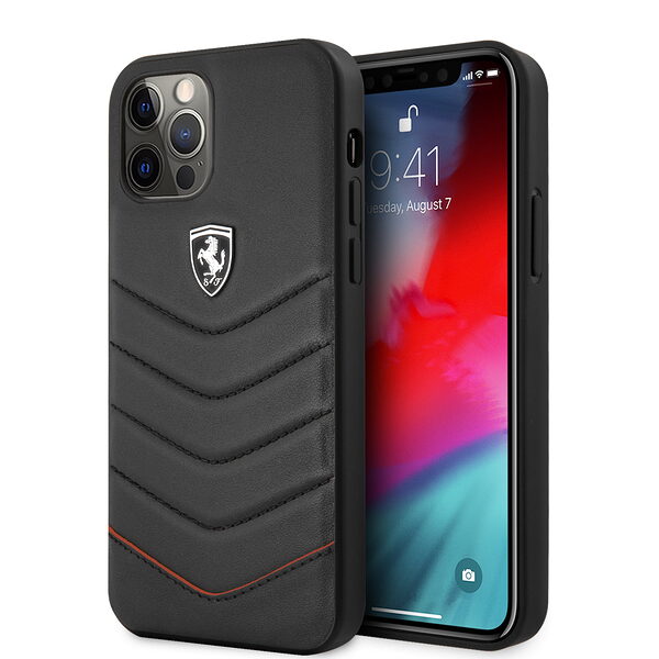 Ferrari "Off Track" Quilted Leather Case Θήκη προστασίας από γνήσιο καπιτονέ δέρμα – iPhone 12 Pro Max (Μαύρη/Quilted Leather/3D Logo) - Image 1