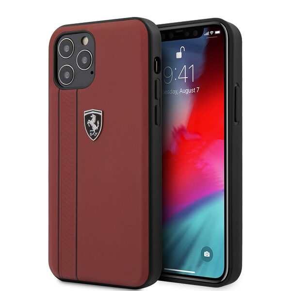 Ferrari "Off Track" Hard Leather Case with Embossed Stripes Θήκη προστασίας από γνήσιο δέρμα – iPhone 12 Pro Max (Κόκκινη/Leather/3D Logo) - Image 1