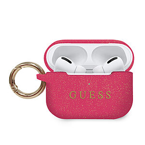 Guess Printed Logo Silicone Case Θήκη προστασίας από σιλικόνη για Apple Airpods Pro (Fuchsia/Glitter)