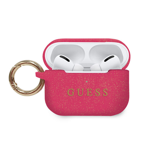 Guess Printed Logo Silicone Case Θήκη προστασίας από σιλικόνη για Apple Airpods Pro (Fuchsia/Glitter) - Image 1