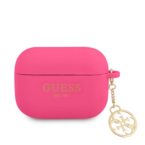 Guess Printed Gold Logo Θήκη προστασίας από σιλικόνη για Apple Airpods Pro με χρυσό κρεμαστό στολίδι (Φούξια) - Image 1