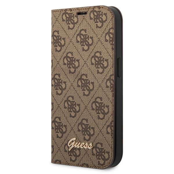 Guess “4G Logo Collection” Script Metal Logo Θήκη προστασίας από δερματίνη τύπου folio – iPhone 14 Plus (Καφέ) - Image 1