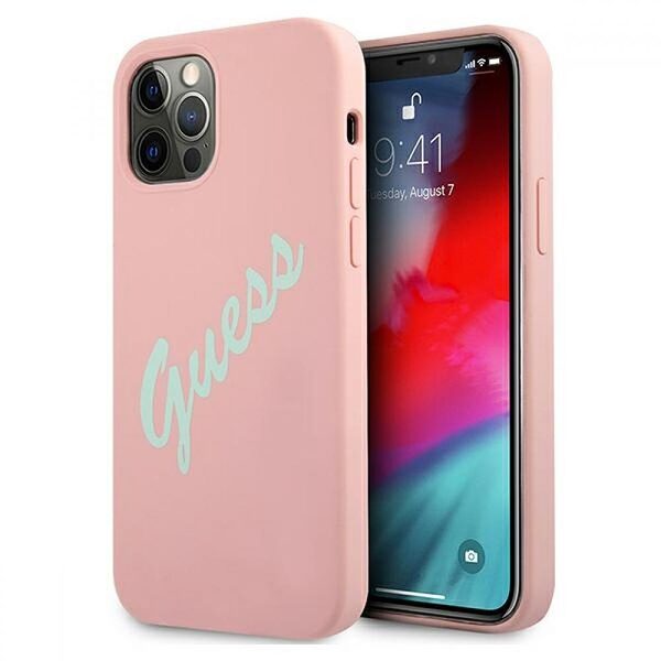 Guess "Vintage Script Logo Collection" Σκληρή Θήκη προστασίας από σιλικόνη – iPhone 12 Pro Max (Πράσινο/Ροζ) - Image 1