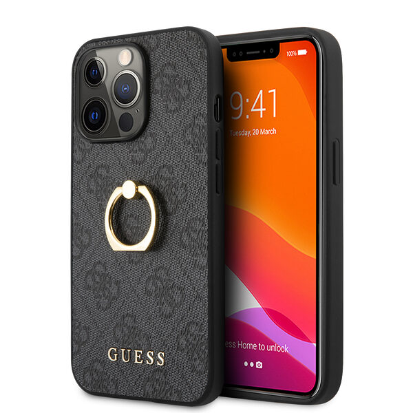 Guess "4G Logo Ring Collection" Hard Case PU Leather Θήκη προστασίας από δερματίνη – iPhone 13 Pro (Black) - Image 1