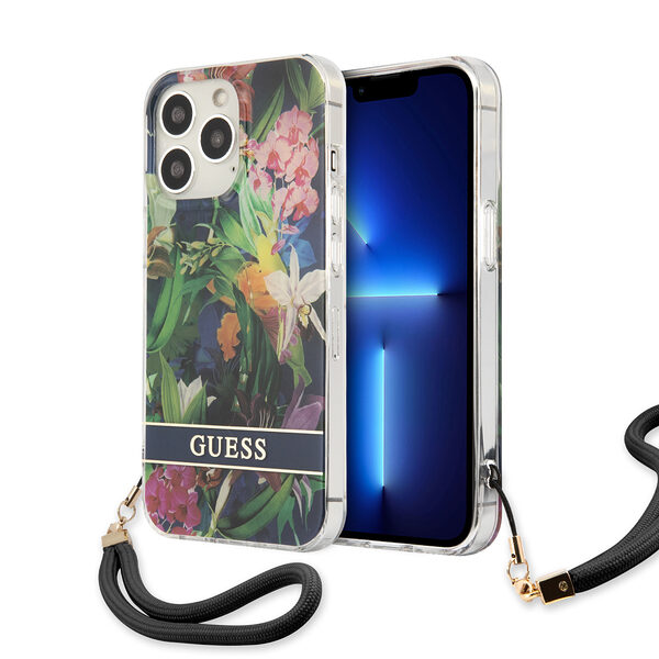 Guess "Flower Collection" Θήκη προστασίας με floral σχεδιασμό και κορδονάκι χειρός – iPhone 13 Pro - Image 1