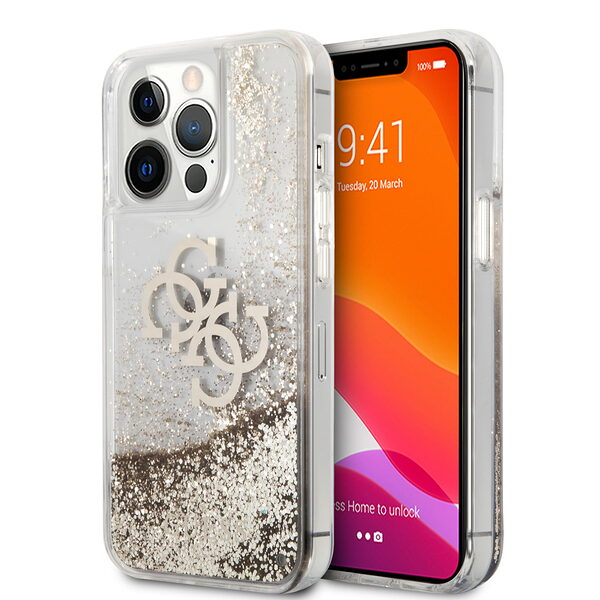 Guess "4G Logo Collection" Θήκη προστασίας – iPhone 13 Pro (Clear/Glitter Gold) - Image 1