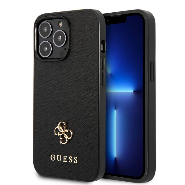 Guess "Small 4G Logo Collection" Hard Case Saffiano Leather Θήκη προστασίας από δερματίνη – iPhone 13 Pro (Μαύρη) - Image 1