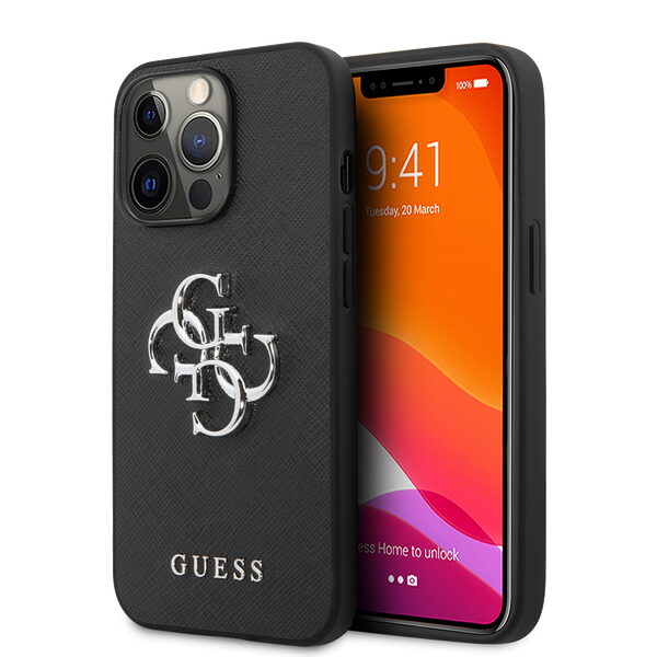 Guess "4G Logo Collection" Hard Case PU Leather Θήκη προστασίας από δερματίνη – iPhone 13 Pro (Μαύρη) - Image 1