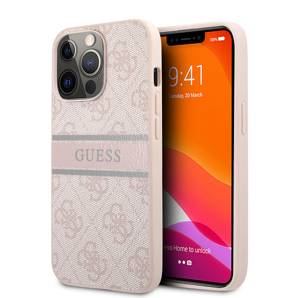 Guess "4G Logo Collection" Printed Stripe Θήκη προστασίας από δερματίνη – iPhone 13 Pro Max (Ροζ) - Image 1