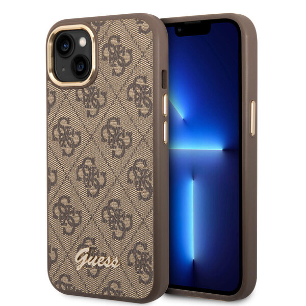 Guess “4G Logo Collection” Script Metal Logo Θήκη προστασίας από δερματίνη – iPhone 14 Plus (Καφέ) - Image 1