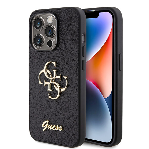 Guess Fixed Glitter 4G Logo Case Θήκη προστασίας από σιλικόνη – iPhone 15 Pro (Black – GUHCP15LHG4SGK) - Image 1