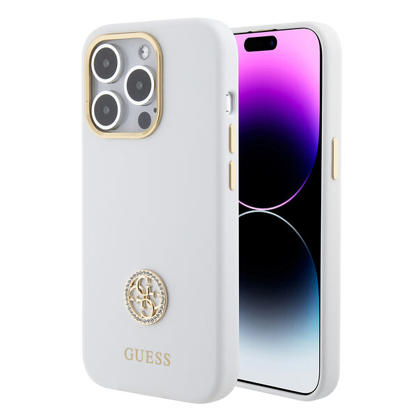 Guess "4G Strass Logo Collection" Case Θήκη προστασίας από σιλικόνη – iPhone 15 Pro (White – GUHCP15LM4DGPH) - Image 1