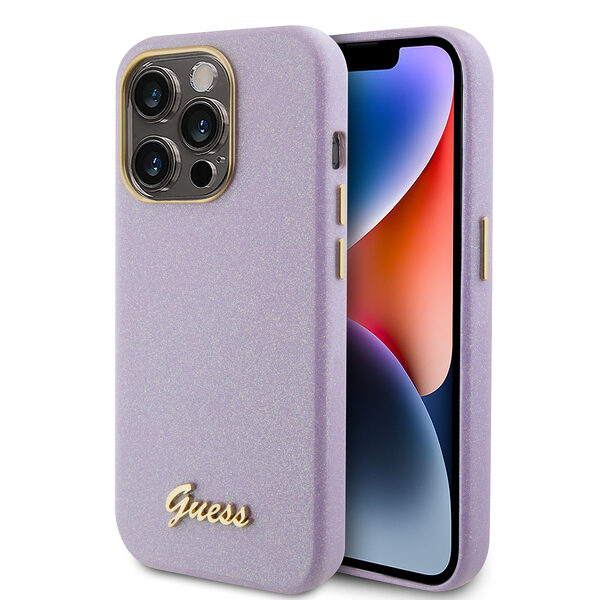 Guess Glitter Full Wrapped Glossy Case with Vintage Script Logo Θήκη προστασίας από σιλικόνη – iPhone 15 Pro (Glitter Lilac –  GUHCP15LPGMCSL) - Image 1