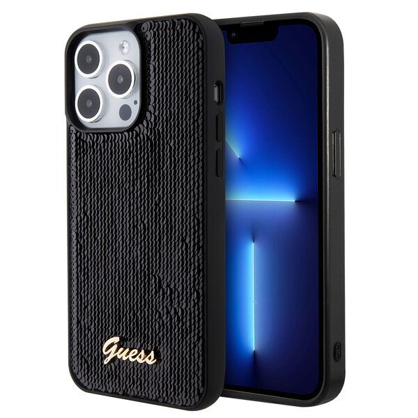Guess "Sequin Script Metal" Hard Case iPhone 15 Pro (Black – GUHCP15LPSFDGSK) - Image 1
