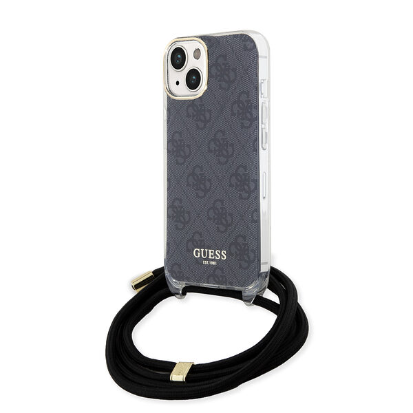 Guess "4G Logo Collection" Crossbody Hard Case Script Metal Logo Θήκη προστασίας από σιλικόνη με λουράκι – iPhone 15 (Μαύρο – GUHCP15SHC4SEK) - Image 1