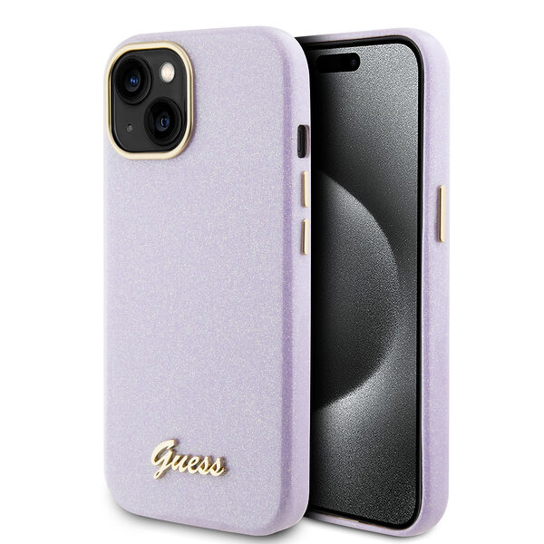 Guess Glitter Full Wrapped Glossy Case with Vintage Script Logo Θήκη προστασίας από σιλικόνη – iPhone 15 (Glitter Lilac –  GUHCP15SPGMCSL) - Image 1