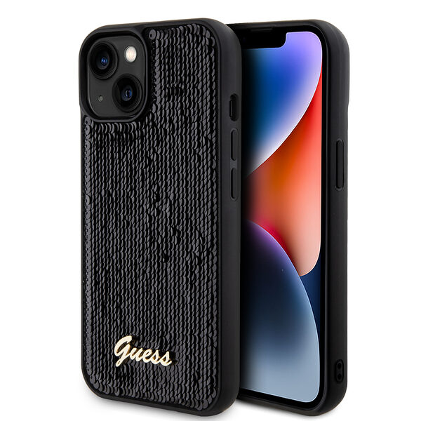 Guess "Sequin Script Metal" Hard Case iPhone 15 (Black – GUHCP15SPSFDGSK) - Image 1