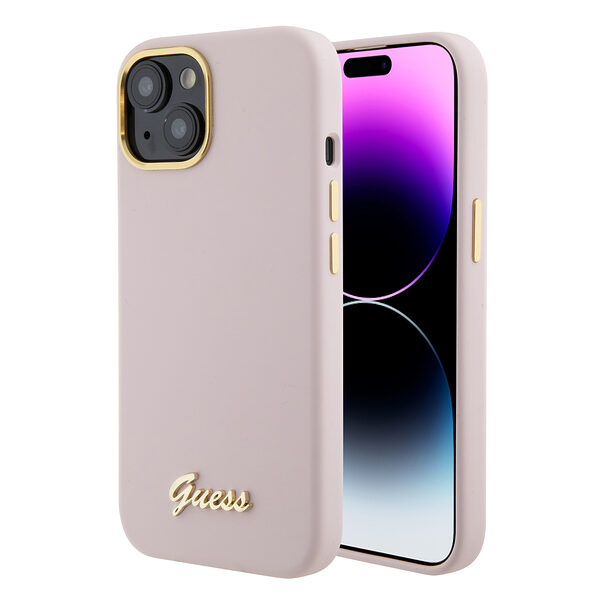 Guess “Vintage Script Gold Logo Collection” Σκληρή Θήκη προστασίας από σιλικόνη – Apple iPhone 15 (Ροζ  – GUHCP15SSMBSLP) - Image 1