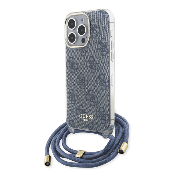 Guess “4G Logo Collection” Crossbody Hard Case Θήκη προστασίας από σιλικόνη με λουράκι – iPhone 15 Pro Max (Μπλε – GUHCP15XHC4SEB) - Image 1