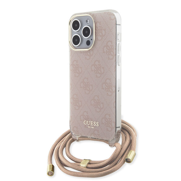 Guess “4G Logo Collection” Crossbody Hard Case Θήκη προστασίας από σιλικόνη με λουράκι – iPhone 15 Pro Max (Ροζ – GUHCP15XHC4SEP) - Image 1
